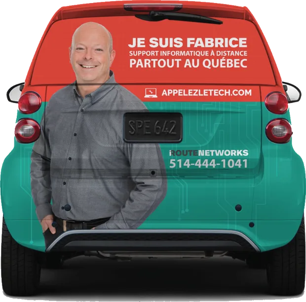 Fabrice Blanchet devant la Smart aux couleurs d’Appelez le tech