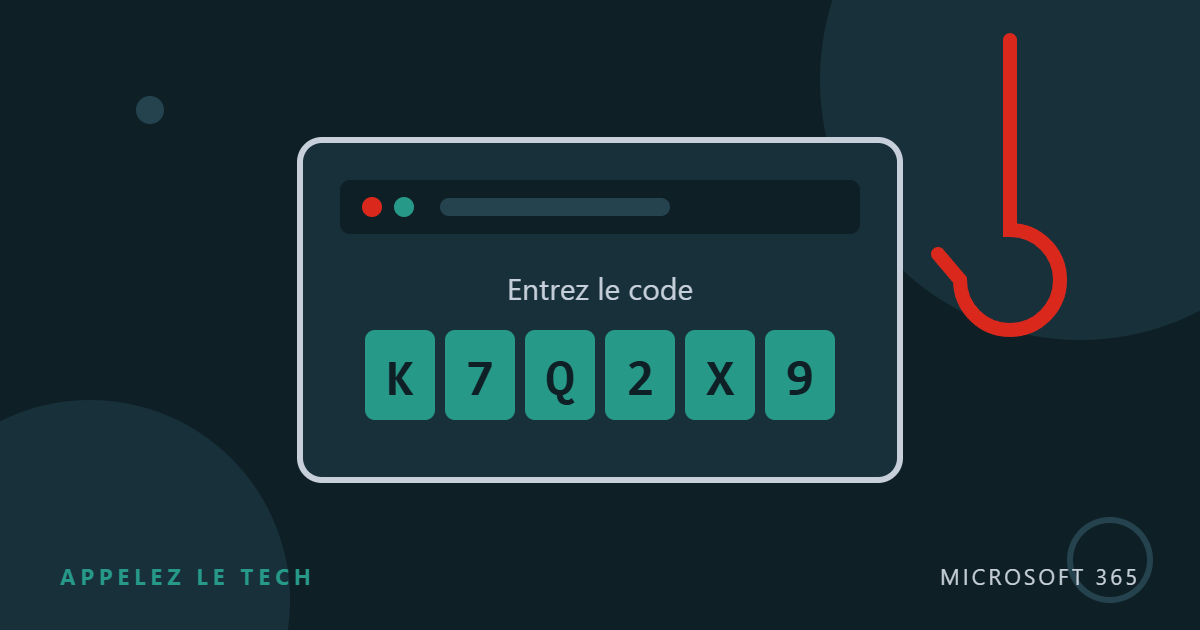 Écran demandant un code d’appareil, avec un hameçon